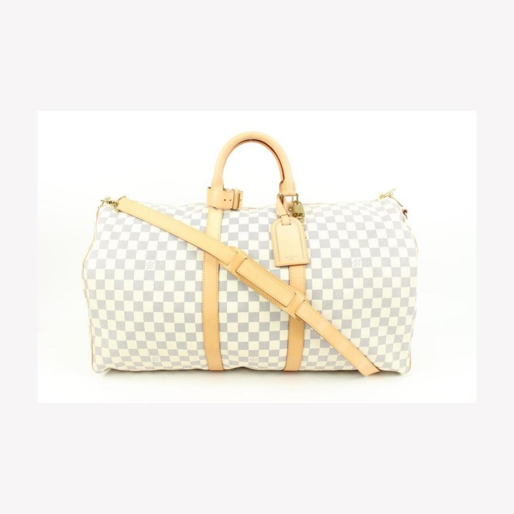 Louis Vuitton Damier Azur Keepall Bandouliere 55 Duffle with Strap 44lk96